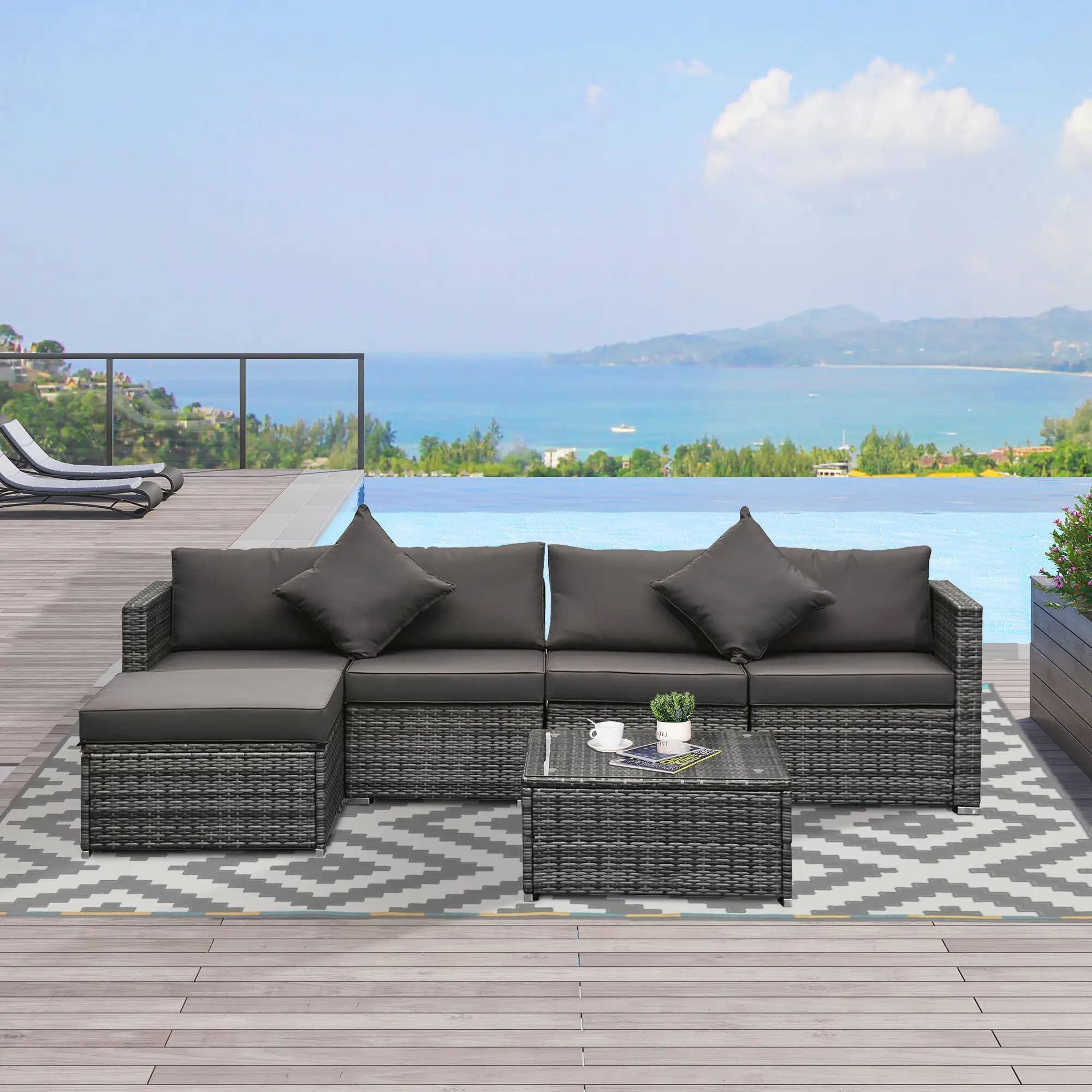 Left. Resenkos - Resenkos 6 Pieces Patio Furniture Set, PE Rattan, Mixed Gray, Charcoal - Mixed Gray, Charcoal.