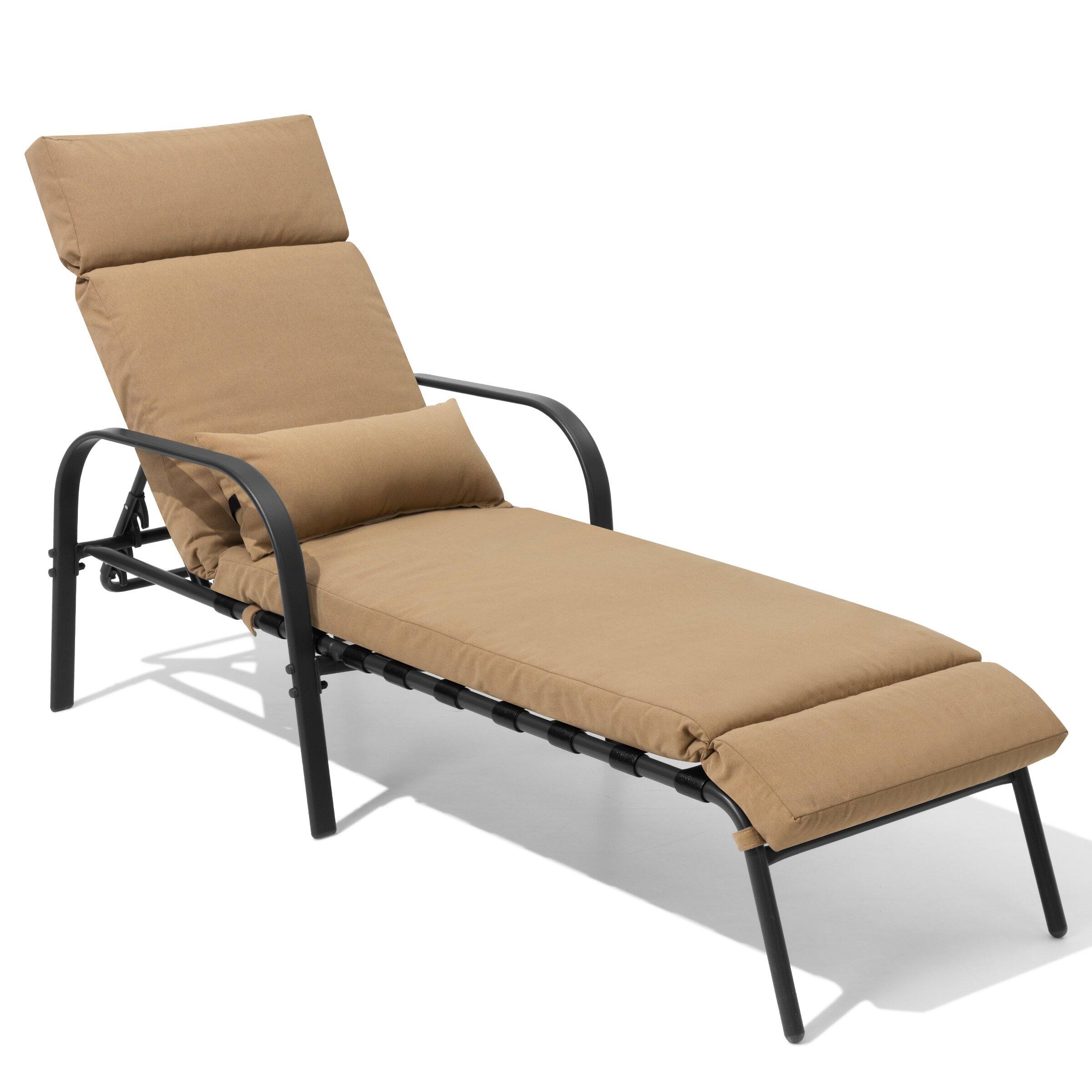 Angle. Crestlive Products - Crestlive Products 1 pc Outdoor Recliner Adjustable Chaise Lounge Chair with Cushion & Pillow Brown - Brown.