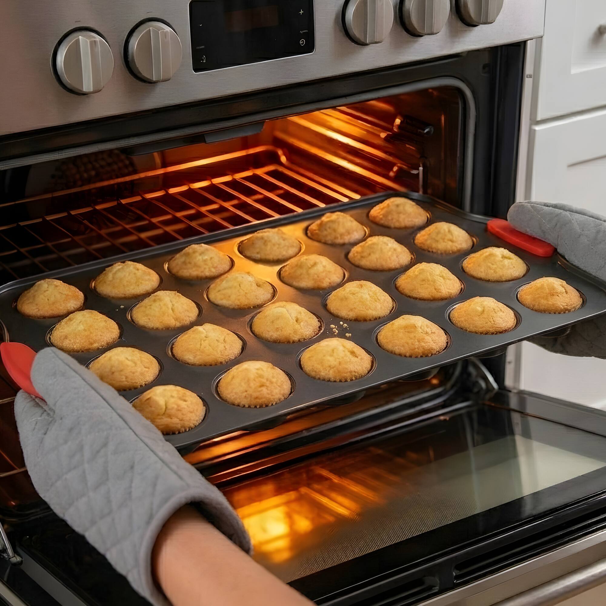Alt View 2. Cheer Collection - 24-Cup Carbon Steel Mini Muffin Pans with Ceramic Nonstick Coating and Silicone Grips, 2-Pack - Black.