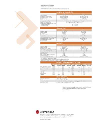 Sure, here is the corrected and grouped text from the image:

---

**SPECIFICATION SHEET**

**FE 40 - Two-Way Portable Radio Technical Specifications**

**GENERAL SPECIFICATIONS**

| ITEM | DESCRIPTION | SPECIFICATION |
|------|-------------|---------------|
| 1    | Frequency Range | 390-470 MHz |
| 2    | Power Output | 5 Watts |
| 3    | Battery Type | Nickel-Cadmium |
| 4    | Battery Life | 12 Hours |
| 5    | Weight | 1.2 lbs |
| 6    | Dimensions | 2.5" x 4.5" x 8.5" |
| 7    | Antenna Type | Rubber Ducky |
| 8    | Antenna Length | 4.5" |
| 9    | Microphone | Push-to-Talk |
| 10   | Display | None |
| 11   | Channels | 16 |
| 12   | Scan | Yes |
| 13   | Privacy Code | Yes |
| 14   | Weather Resistance | IP57 |

**TRANSMITTER**

| ITEM | DESCRIPTION | SPEC