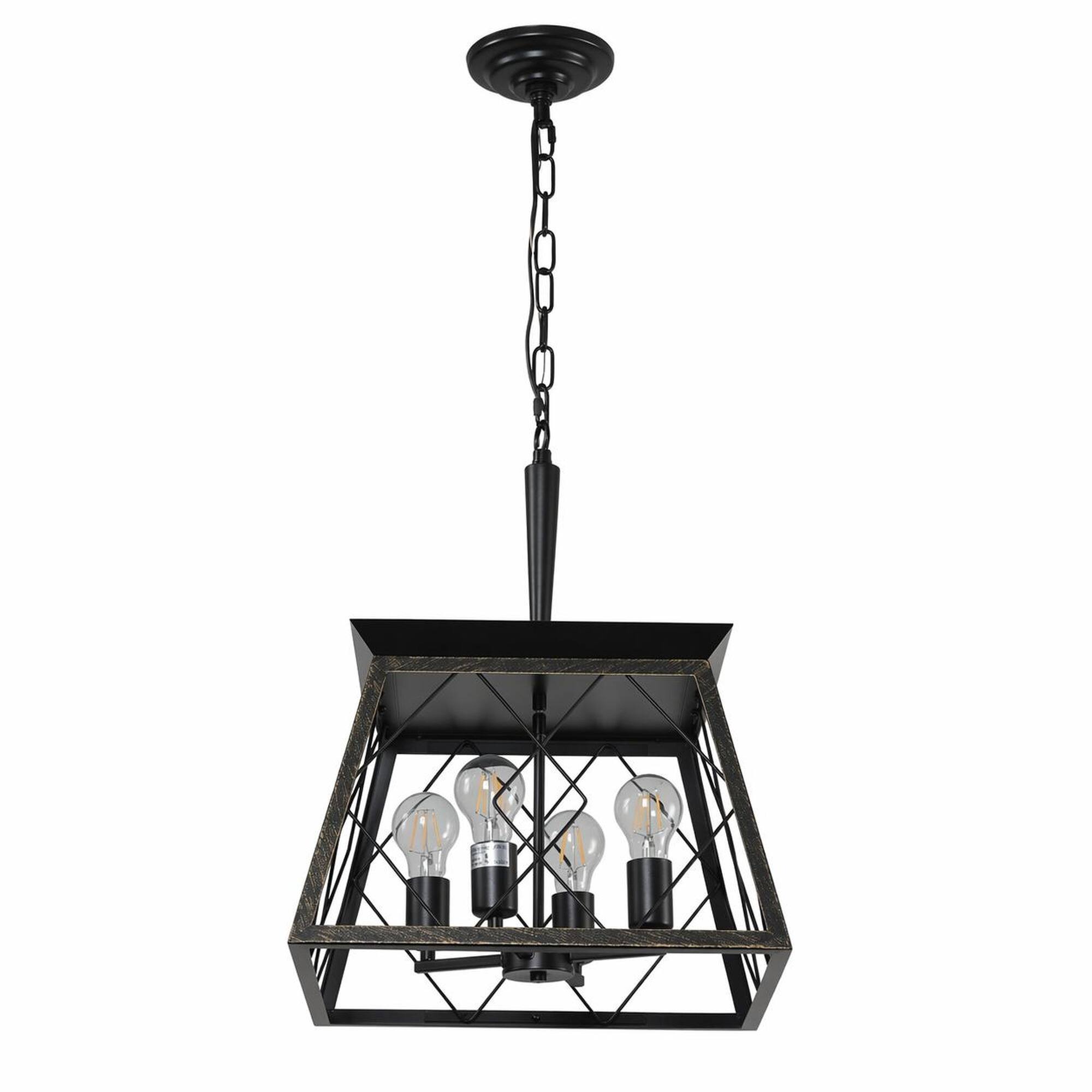 Front. RYHNUYNE - 16-Inch Industrial Black and Gold 4-Light Pendant Chandelier with Metal Cage Shade, Adjustable Chain for Kitchen Island.