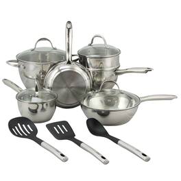 Oster - Ridgewell 13 piece Stainless Steel Belly Shape Cookware Set Mirror Polish with Hollow Handle - Silver