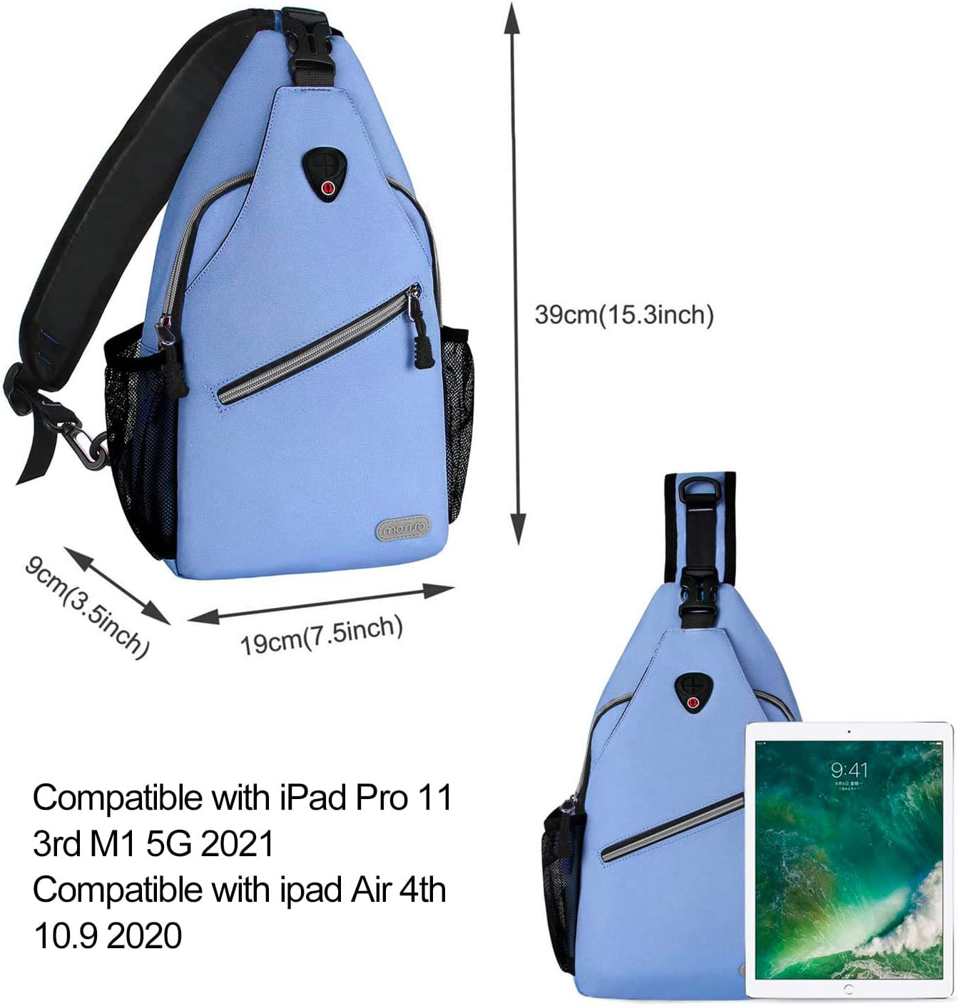 39cm (15.3inch)  
9cm (3.5inch)  
19cm (7.5inch)  

Compatible with iPad Pro 11 3rd M1 5G 2021  
Compatible with iPad Air 4th 10.9 2020