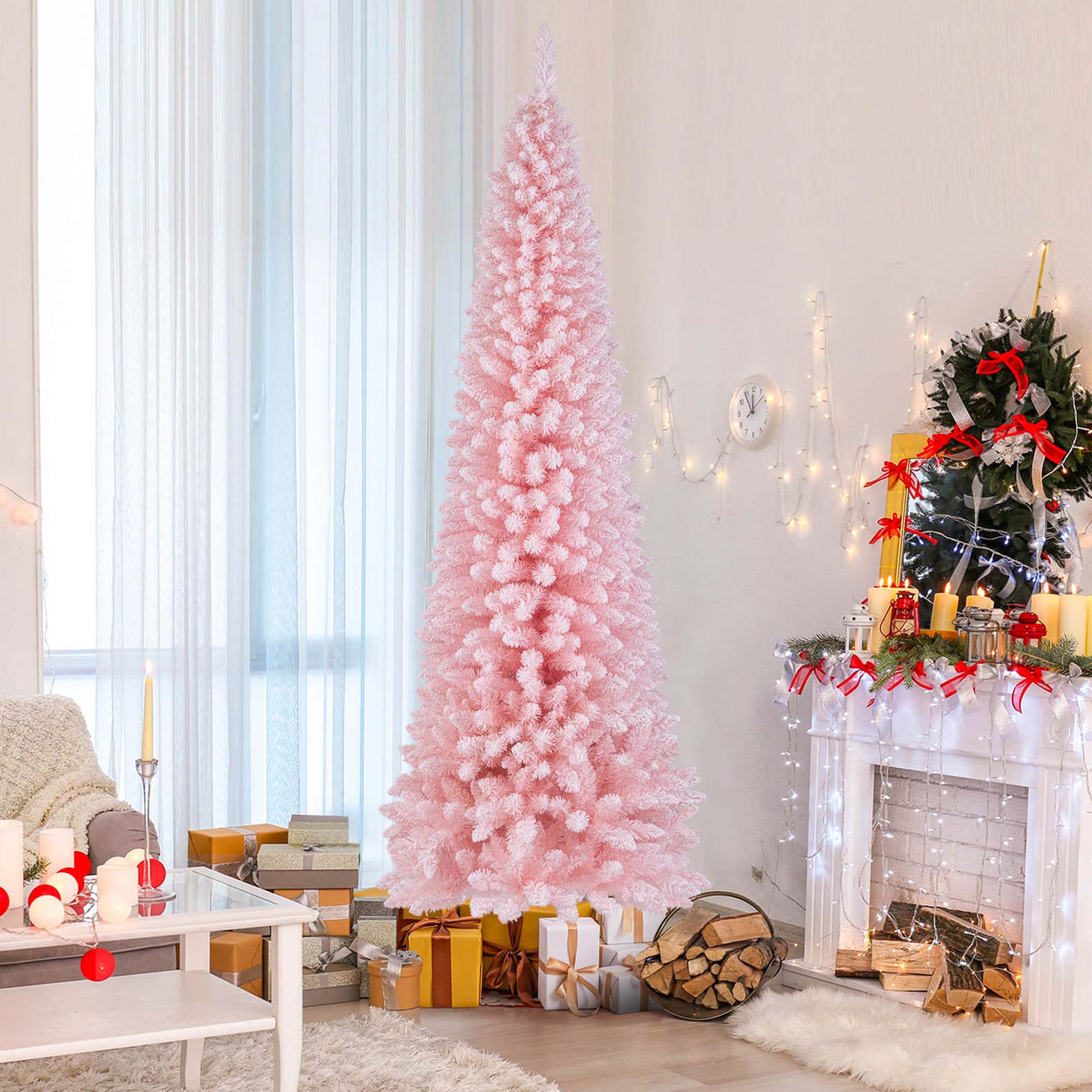 Alt View 1. Costway - Costway 8 FT Artificial Pink Christmas Tree with 1000 Branch Tips Folding Metal Stand - Pink.