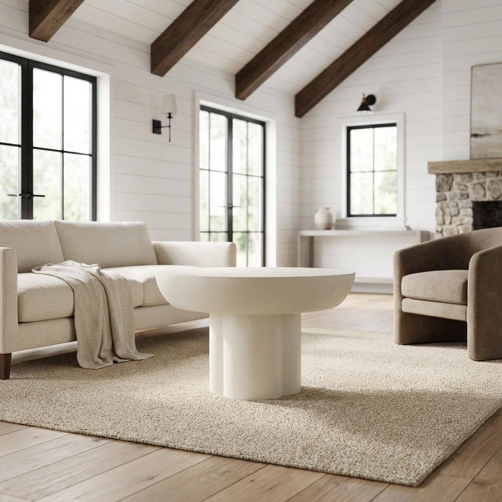 Angle. FurniFact - Concrete Coffee Table with Durable Round Top and Modern Design - White.