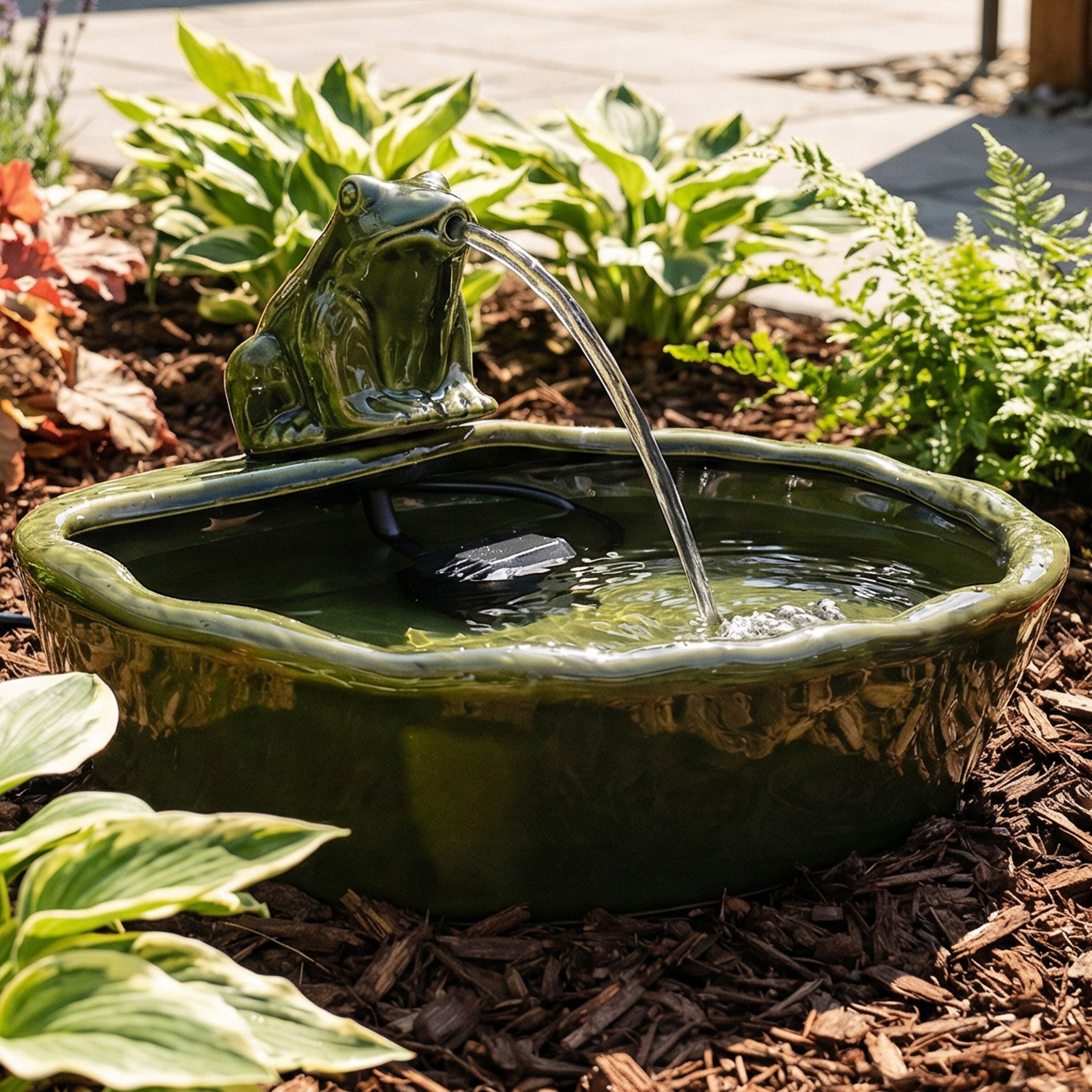 Alt View 7. Sunnydaze - Frog Glazed Ceramic Outdoor Solar Water Fountain - 7 in - Green.