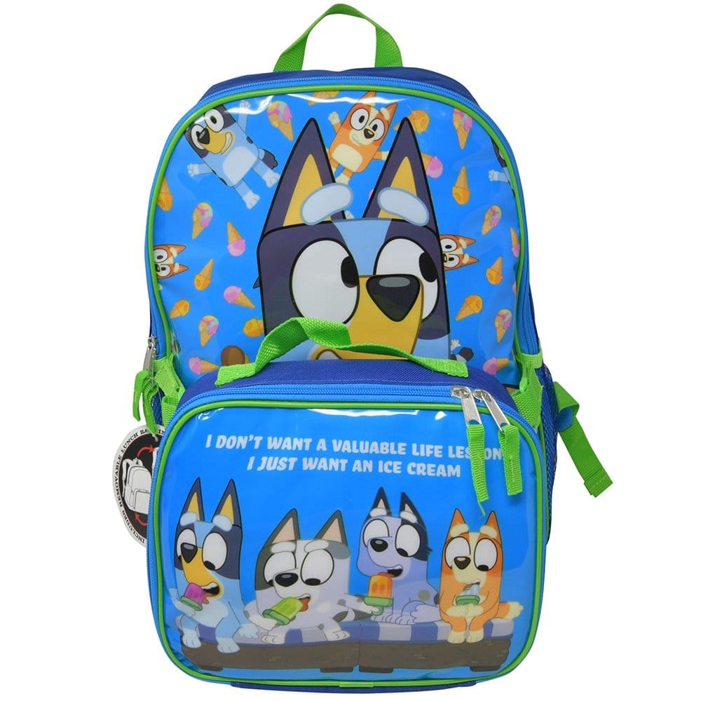 UPD - Bluey and Friends 16 inch Backpack with a Insulated Detachable Lunch Bag 2-Piece Set Blue for Boys and Girls - Multicolored