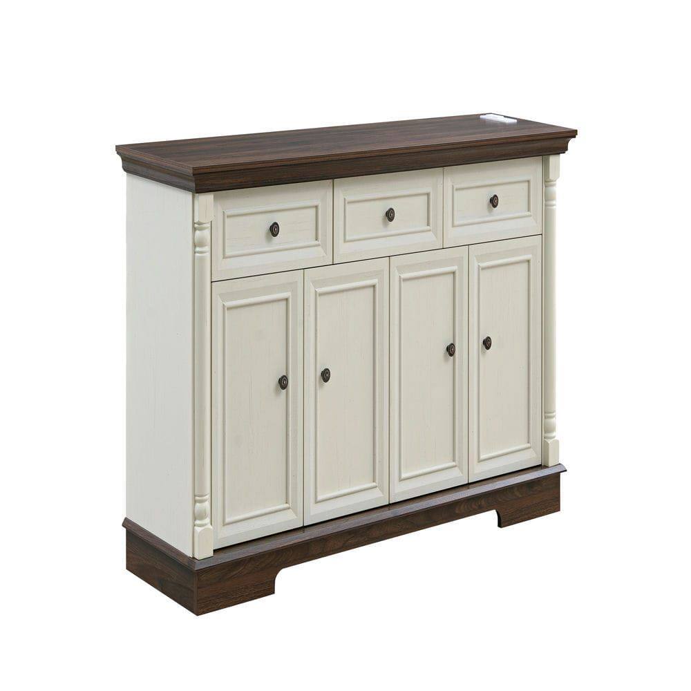 Alt View 5. Kadyn - Four-door, Three-drawer Kitchen Cabinet, Large Wall Cabinet with Drawers and Doors in Roman Column Shape, White - White.