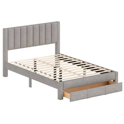 Front. Gymax - Gymax Queen Size Bed Frame w/Storage Drawer & Vertical Channel Headboard Light Gray - Gray.