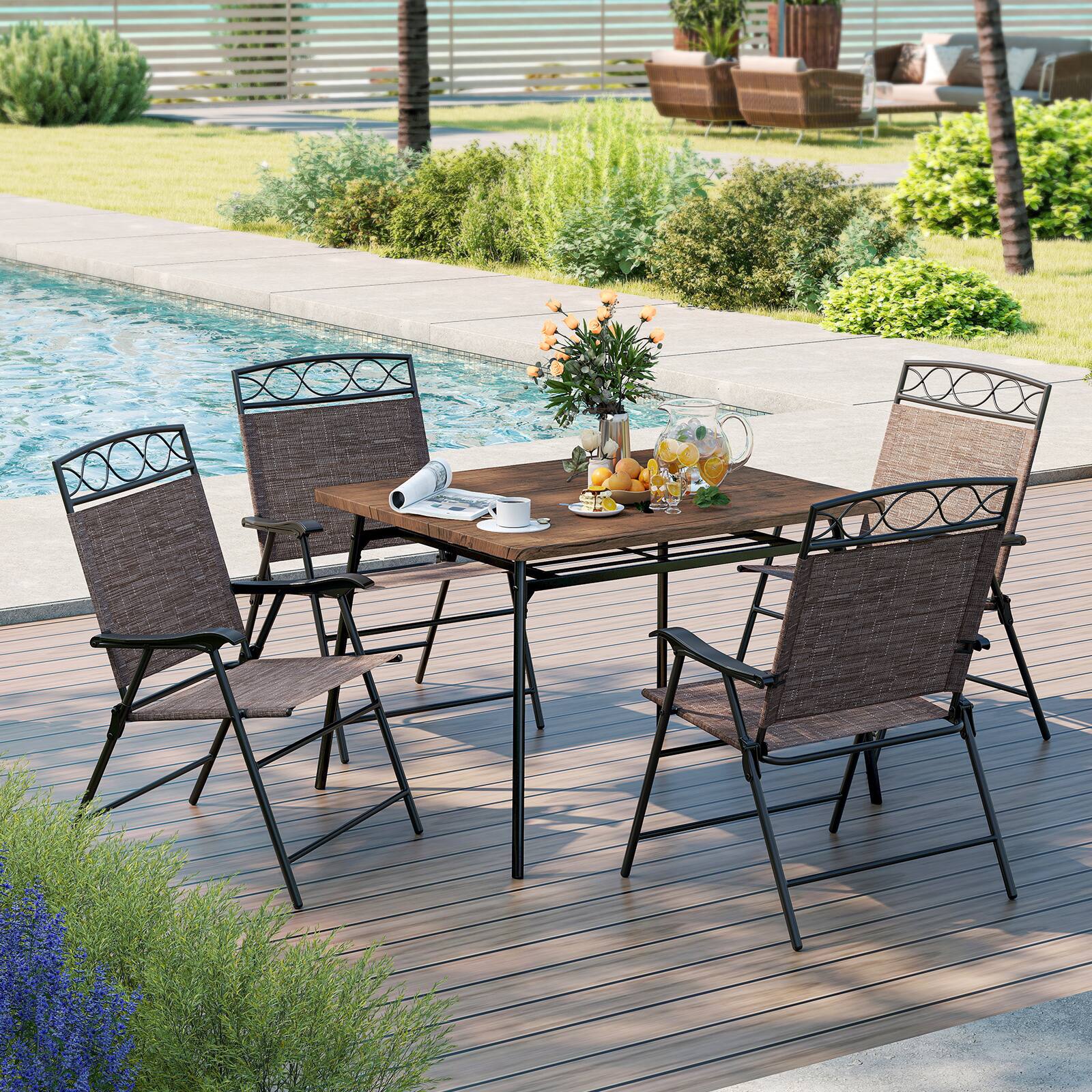 Alt View 2. SlickBlue - Patio Dining Chairs Set of Four, Folding Design with Armrests - Brown.