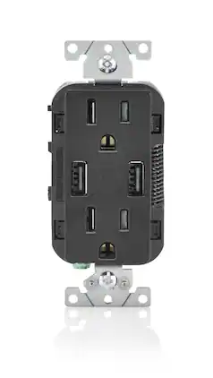 Leviton - 15A 125V Outlet with Dual USB Charger - Black