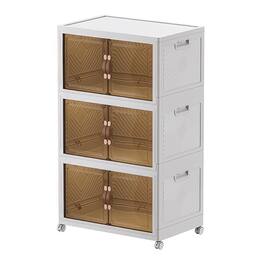 FC Design - Large 3-Tier 19.7"W Storage Bins with Double-Door Stackable Organizer with Wheels