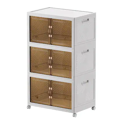 Front. FC Design - FC Design Large 3-Tier 19.7"W Storage Bins with Double-Door Stackable Organizer with Wheels.