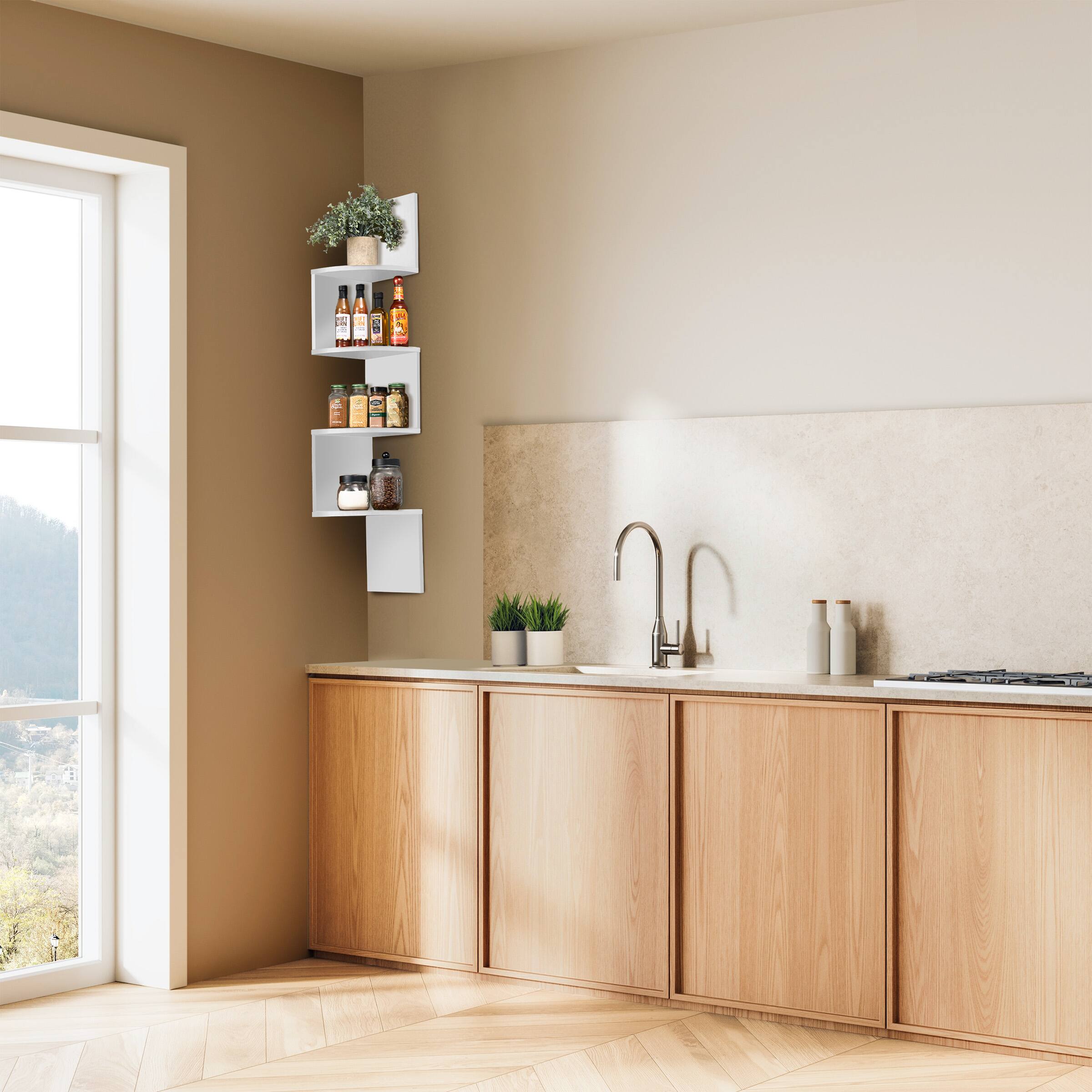 Alt View 2. Sorbus - Sorbus 5-Tier Zig Zag Floating Corner Wall Bookshelf Unit – (40" Tall) for Living Room, Bedroom, Office, & More - White.