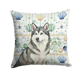 Kitcheniva - 18" x 18" Coastal Sea Design Throw Pillow Home Decor Alaskan Malamute Gray And White - Multicolor