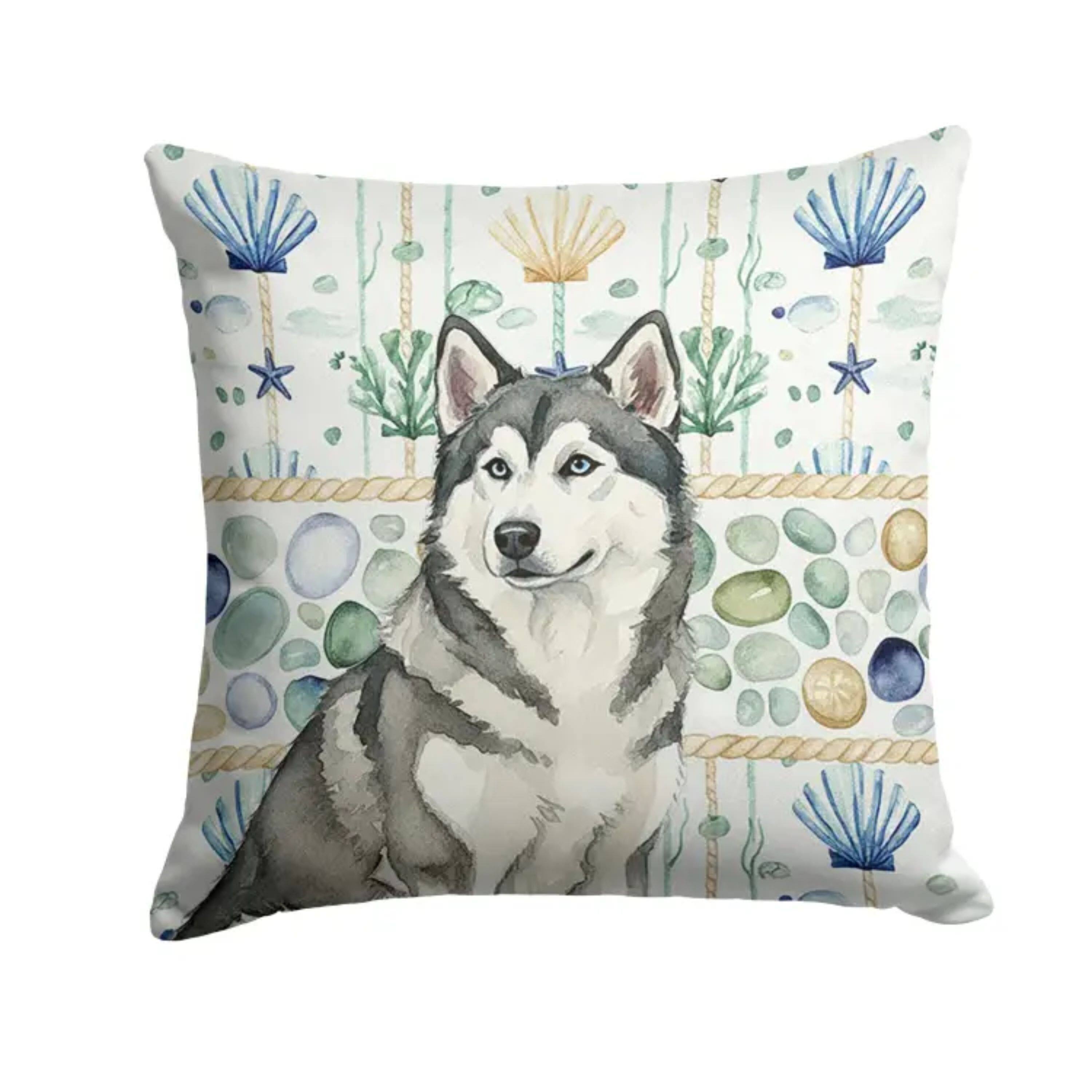 Front. Kitcheniva - 18" x 18" Coastal Sea Design Throw Pillow Home Decor Alaskan Malamute Gray And White - Multicolor.
