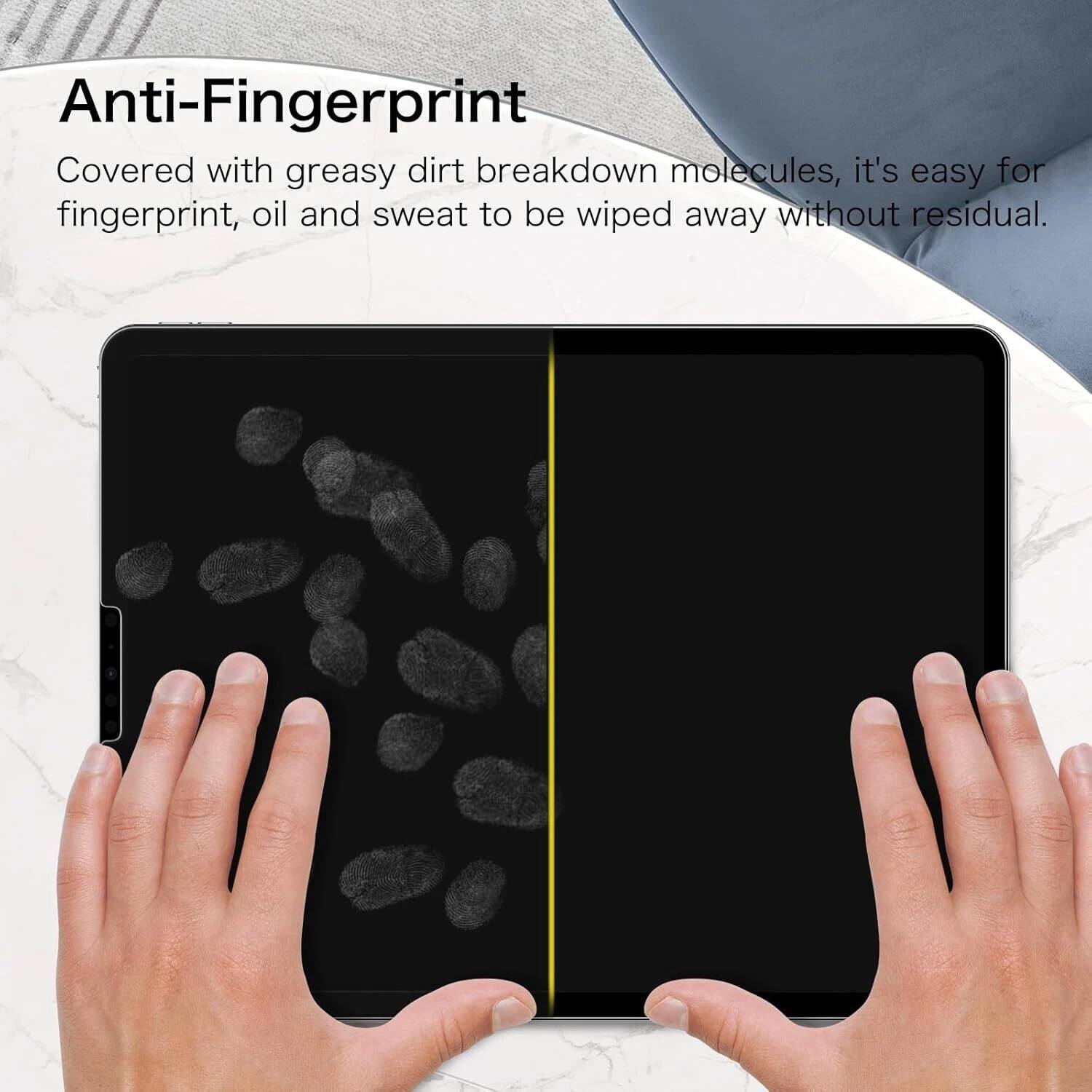 Anti-Fingerprint

Covered with greasy dirt breakdown molecules, it's easy for fingerprint, oil and sweat to be wiped away without residual.