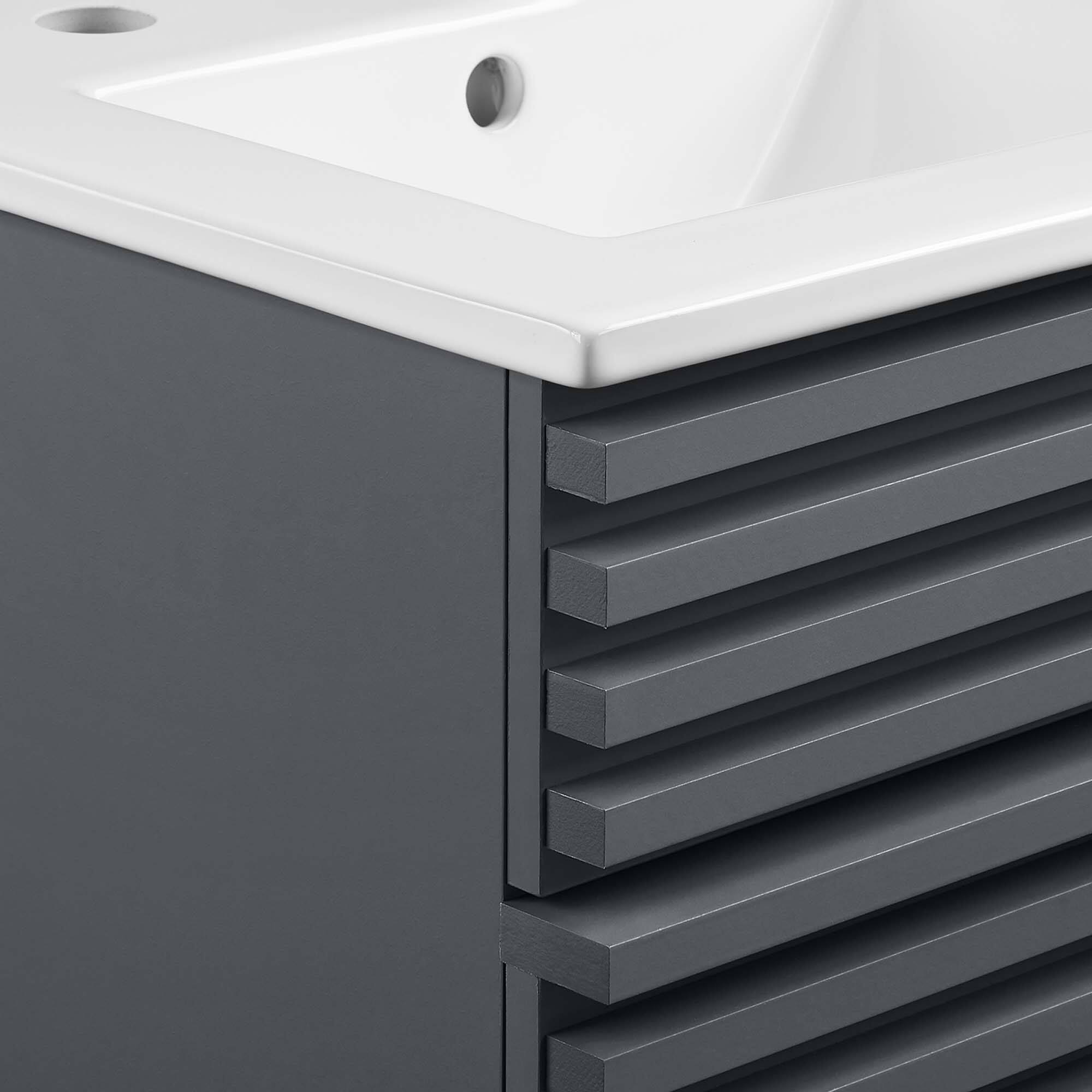 Alt View 5. Modway - Render 18" and 24" Bathroom Vanities with White Basin Included - Gray White.