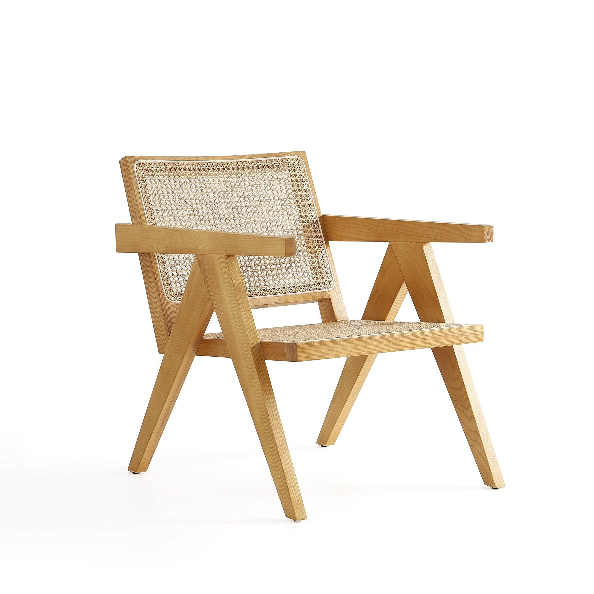 Front. Manhattan Comfort - Hamlet Industry Chic Cane Back Wood Accent Armchair - Natural.