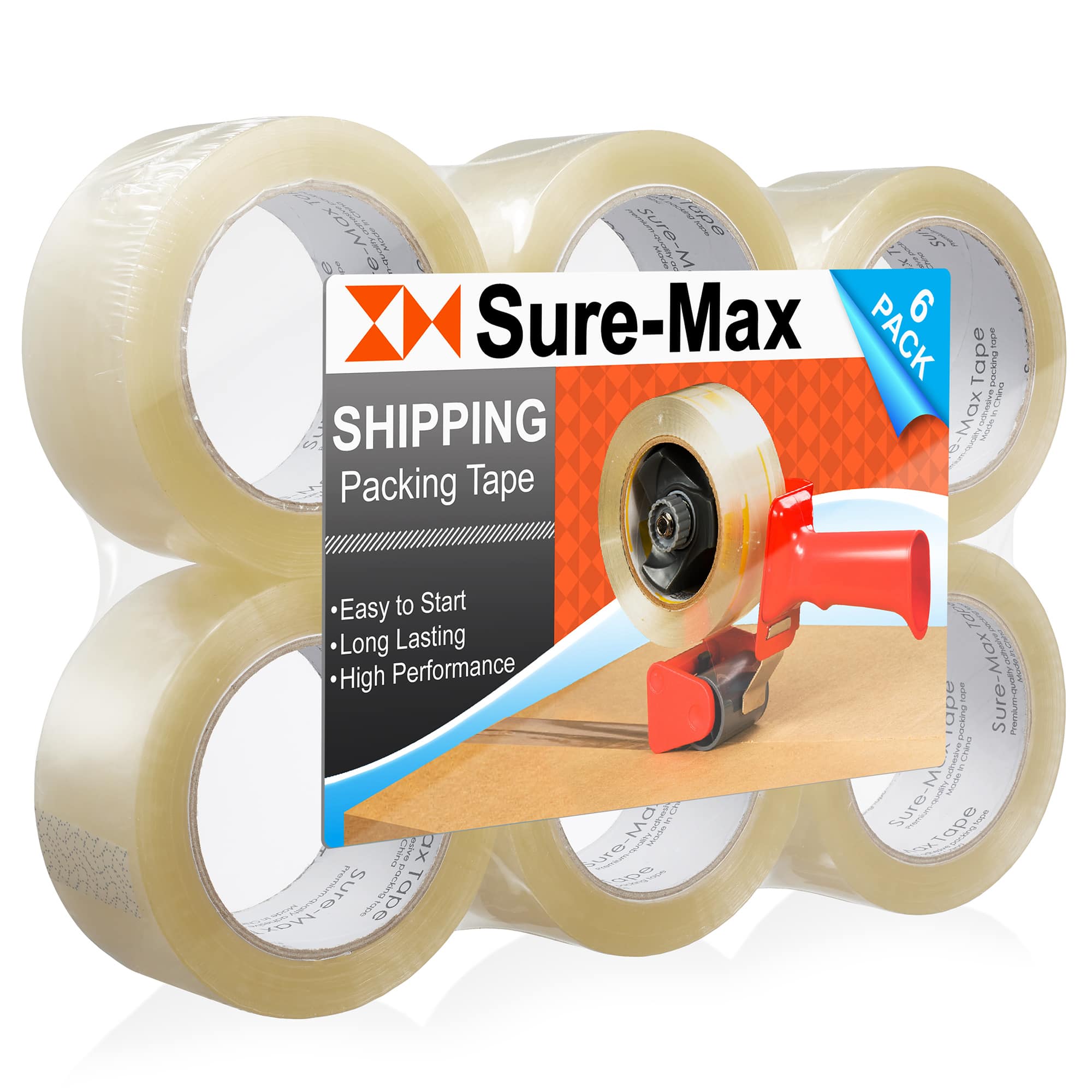 Sure-Max - Premium Carton Packing Tape 1.8 mil 330 Feet (110 yards) - Clear