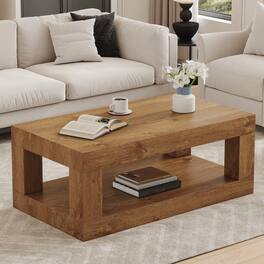 Loheer - Loheer- 3.3x1.8x1.5 ft Modern 2-Tier Coffee Table Rectangular Center Table with Open Storage Shelf for Living Room - Wood