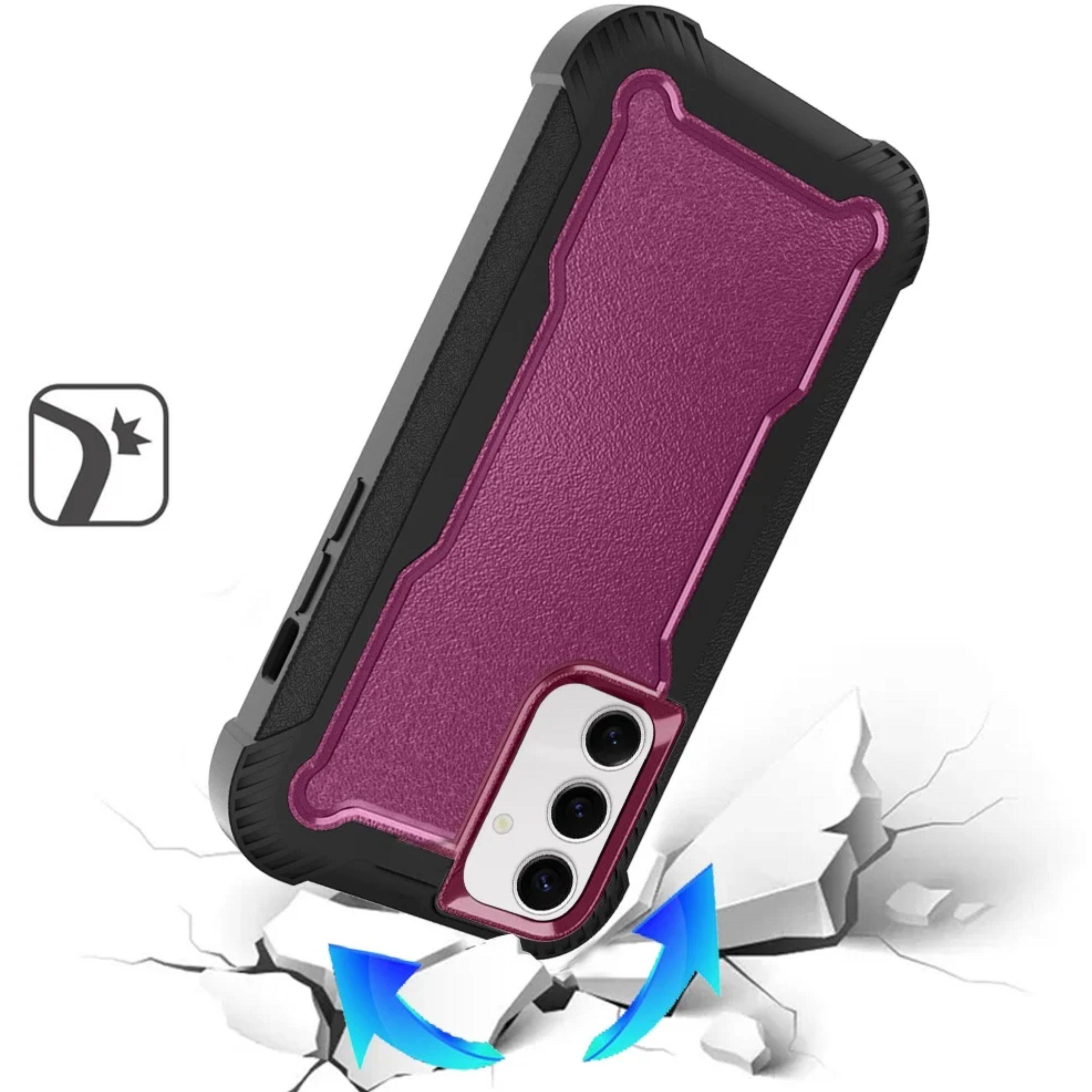 Left. Kitcheniva - Thick Layered Shock Absorbent Cover Plus Tempered Glass For Samsung S25 Plus/S24 Plus Burgundy - Burgundy.