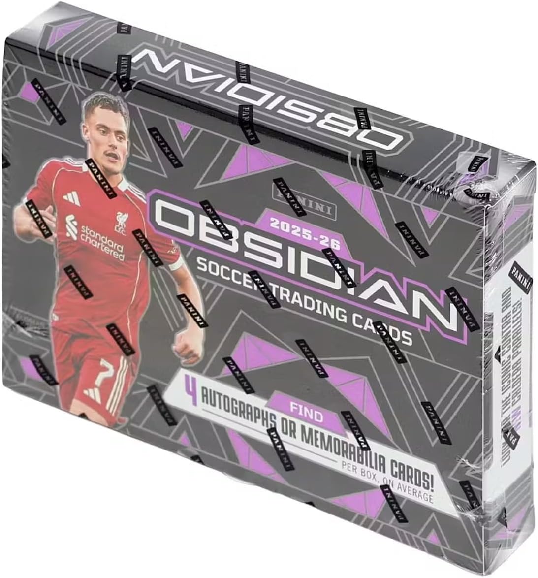 PANINI OBSIDIAN SOCCER TRADING CARDS  
2025-26  
4 AUTOGRAPHS OR MEMORABILIA CARDS!  
FIND THEM PER BOX, ON AVERAGE