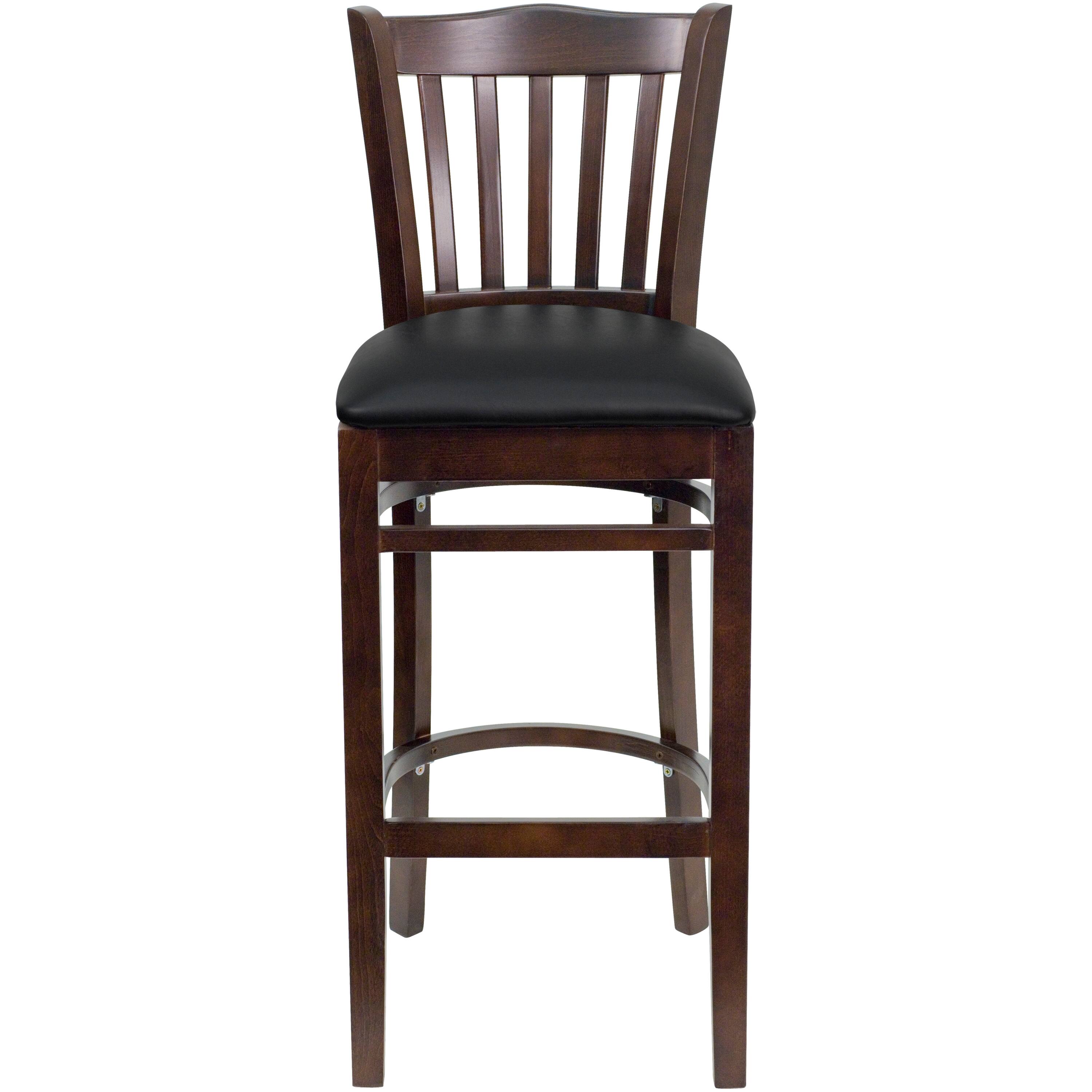 Alt View 7. Emma + Oliver - Vertical Slat Back Wooden Restaurant Dining Barstool - Black Vinyl Seat/Walnut Wood Frame.