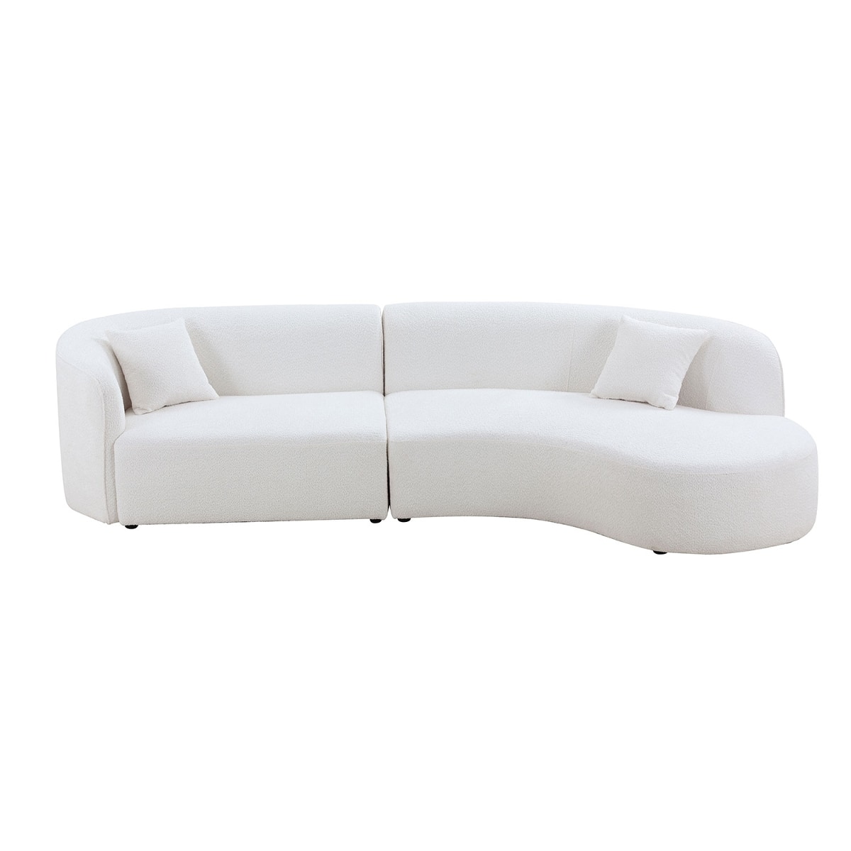 Ropilly - White Boucle Sectional Sofa, Curved Sofa with Chaise, Right Hand Facing Sectional Sofa - White