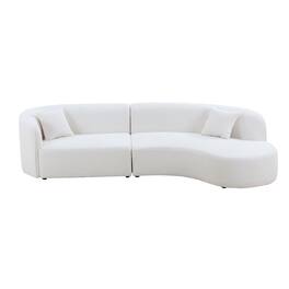 Ropilly - White Boucle Sectional Sofa, Curved Sofa with Chaise, Right Hand Facing Sectional Sofa - White