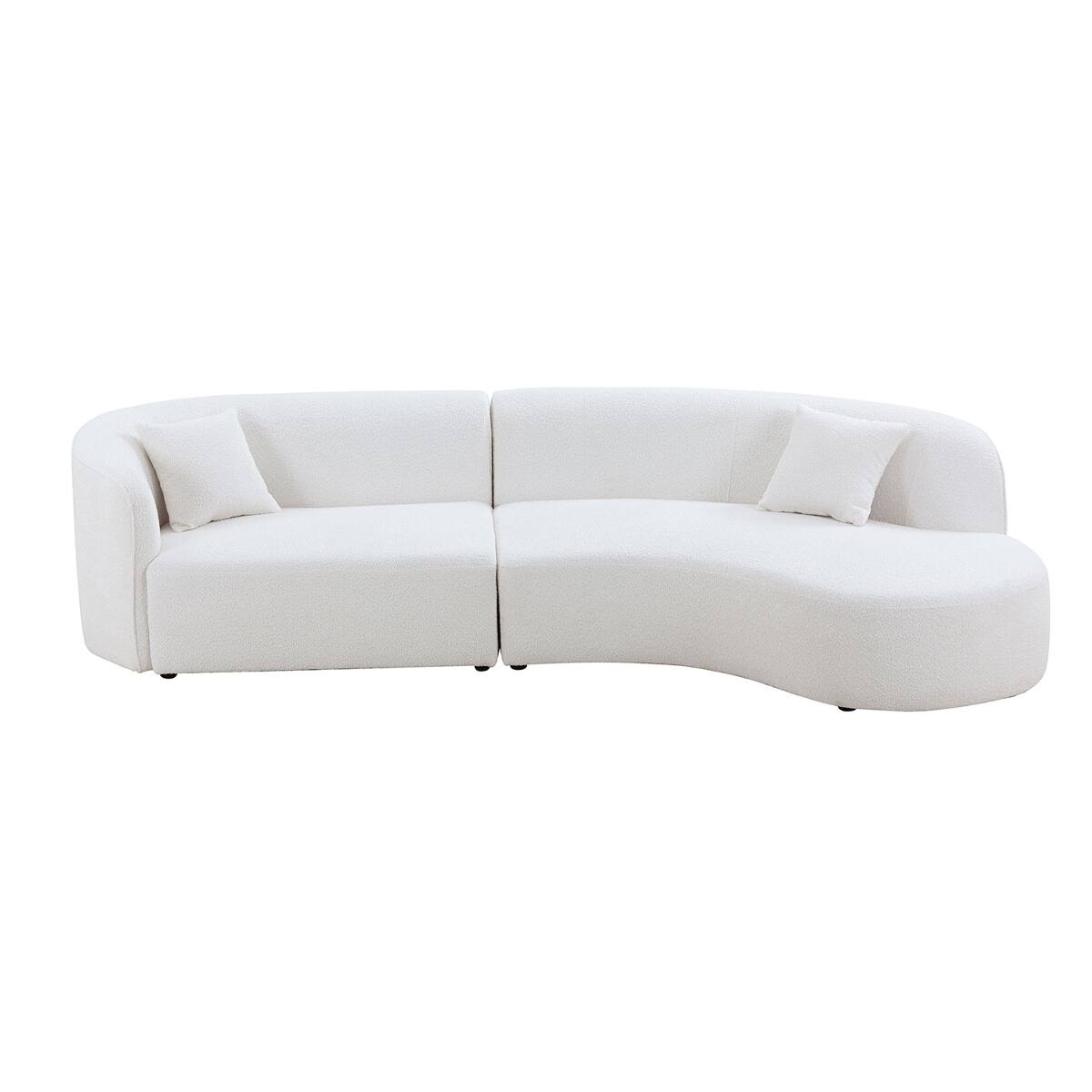 Front. Ropilly - Ropilly White Boucle Sectional Sofa, Curved Sofa with Chaise, Right Hand Facing Sectional Sofa - White.