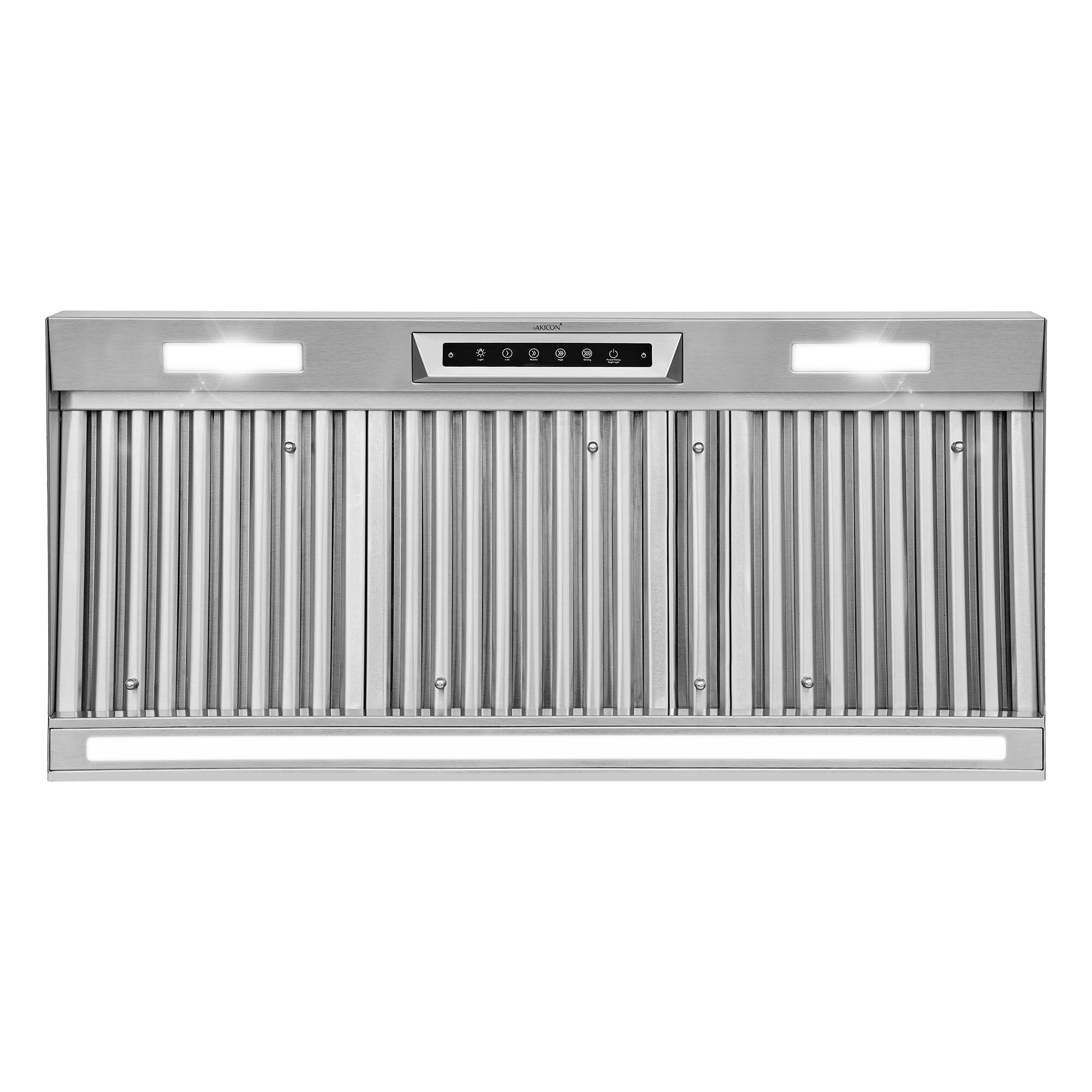 Left. Akicon - Akicon 42 in. Ducted 1200-CFM Under Cabinet Range Hood Insert 4 Speed Gesture Sensing with LED Light in Stainless Steel - Stainless steel.