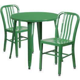 Flash Furniture - Craig Commercial Grade 30" Round Metal Indoor-Outdoor Table Set with 2 Vertical Slat Back Chairs - Green