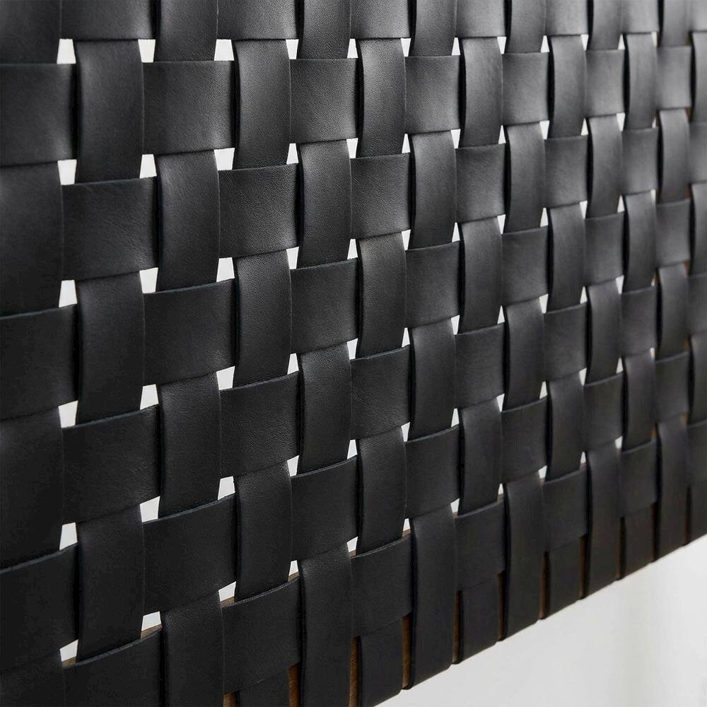 Back. FurniFact - Vegan Leather King Headboard with Woven Texture and Durable Frame - Black.