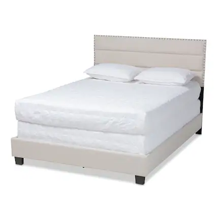 Front. Baxton Studio - Ansa Modern and Contemporary Fabric Upholstered Bed - Beige/Black.