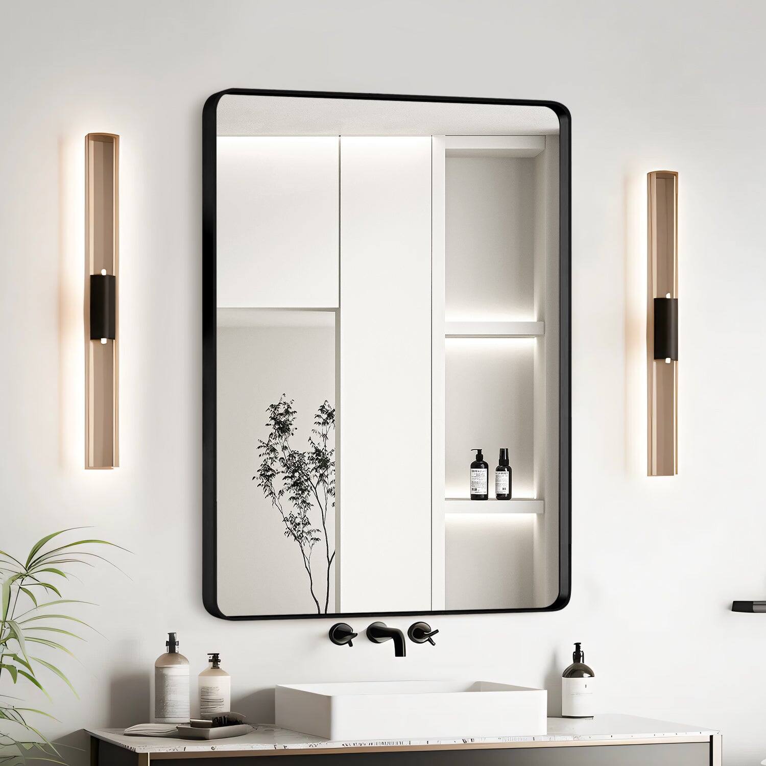 Alt View 1. BreeBe - 20x30 Inch Black Aluminium Frame Bathroom Mirror - Black.