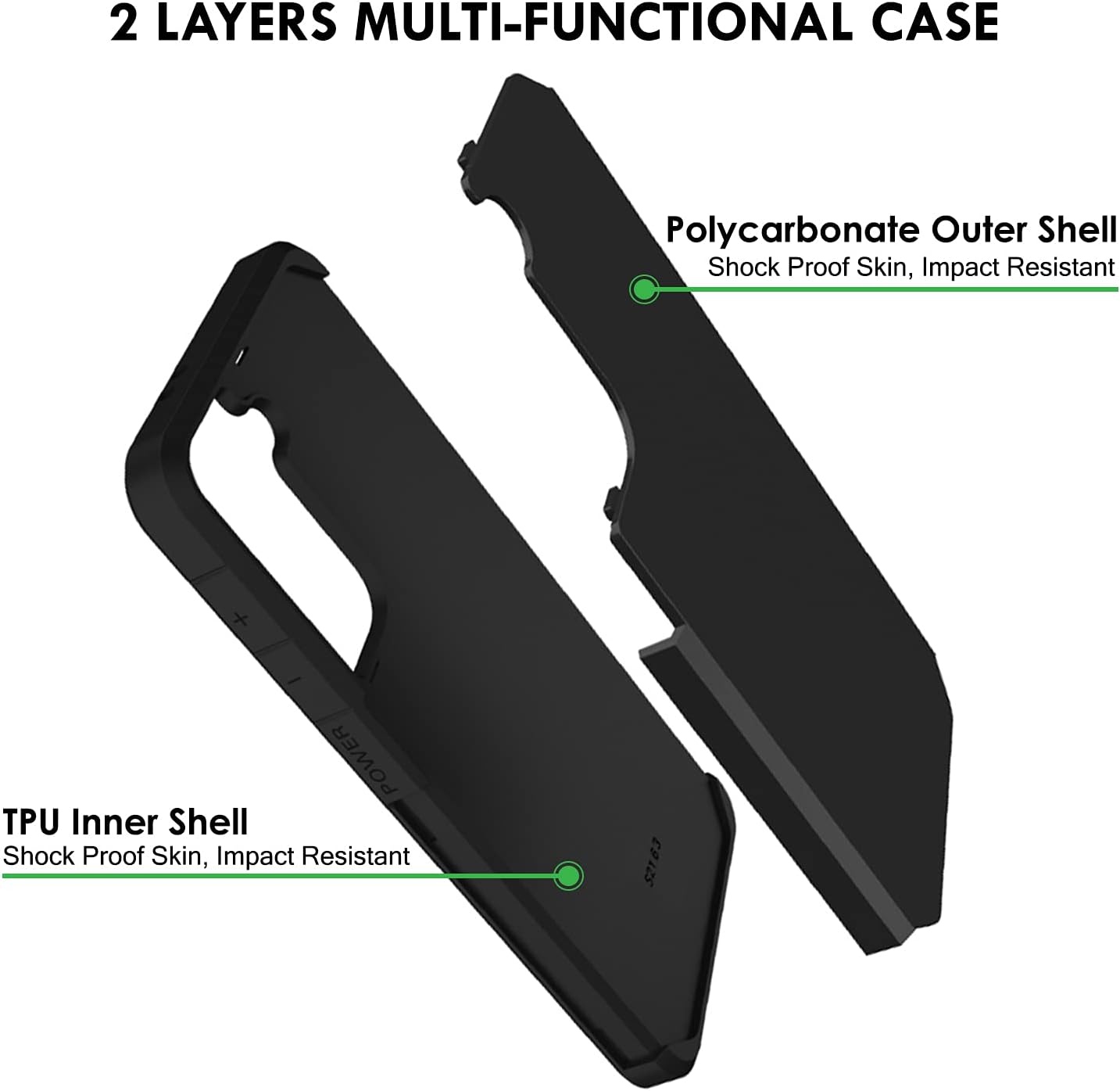 2 LAYERS MULTI-FUNCTIONAL CASE

Polycarbonate Outer Shell
Shock Proof Skin, Impact Resistant

TPU Inner Shell
Shock Proof Skin, Impact Resistant
