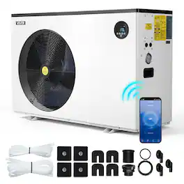 VEVOR - Pool Heat Pump Max 70730 BTU, Electric Pool Heater for Above & In-Ground Up to 19812 Gallons, All-DC Inverter Technology - White