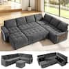 Front. Dyonery - Dyonery 7-Seat Modular Sectional Sleeper Sofa with Pull-Out Bed, Reclining Backrest, USB Ports, Table, LED Lights ,Gray - Gray.