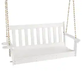 Pefilos - 54 Inch HDPE Patio Porch Swing with Cup Holer- 2-Seater Hanging Bench, Pillow for Backyar Garen Poolsi - White