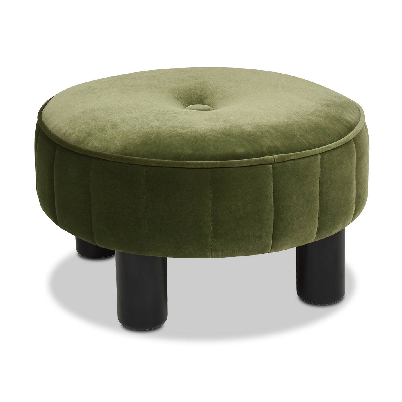 Back. Tiramisubest - 16-inch Round Olive Green Velvet Footstool - Mid-Century Modern Tufted Ottoman - Green.
