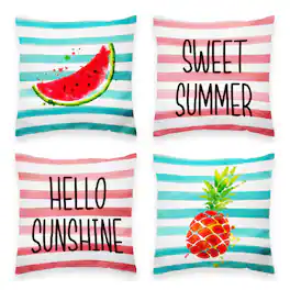 G128 - Summer Pineapple & Watermelon Waterproof Throw Pillow Covers 18 x 18 in Set of 4 - Assorted Colors