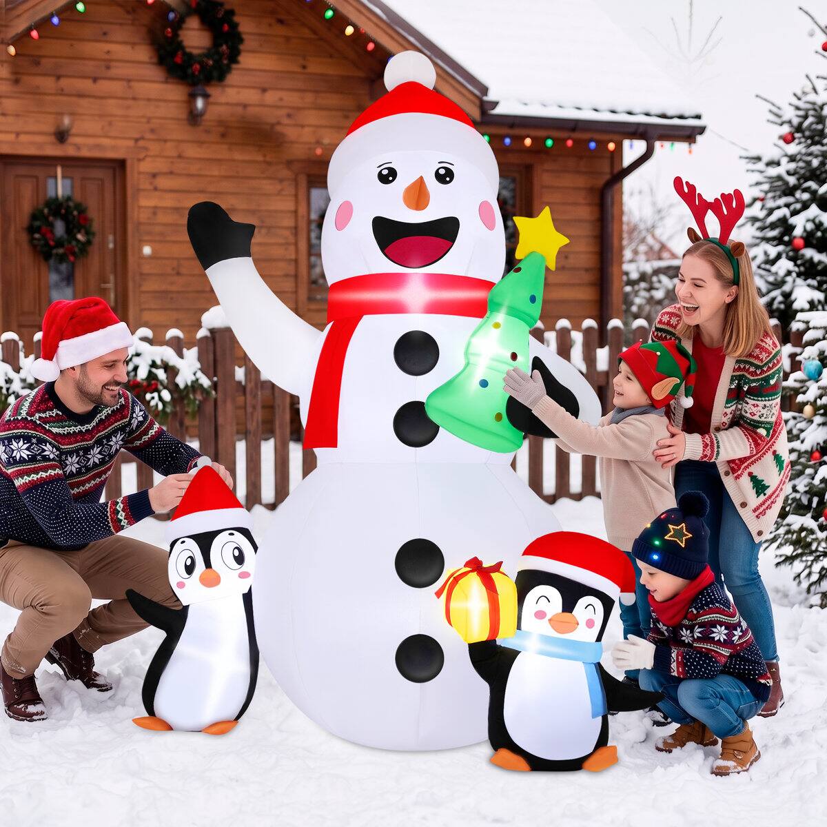 Angle. Wisairt - 6FT Christmas Inflatable Snowman and Penguin Outdoor Yard Decoration with Built-in LED lihgts, 10s Fast Blow-up - Green|White|Red.