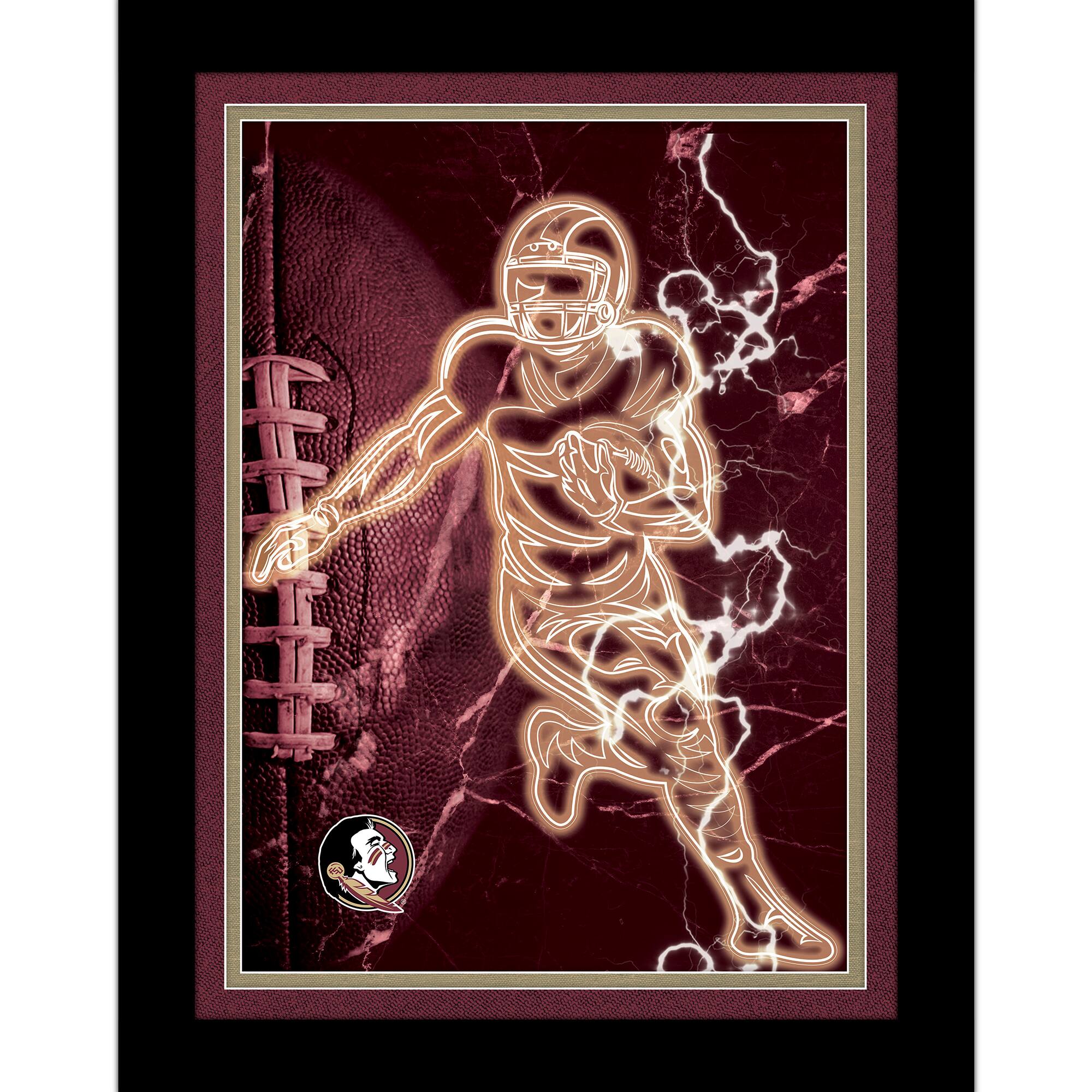 Black Florida State Seminoles 12'' x 16'' Framed Neon Player Print