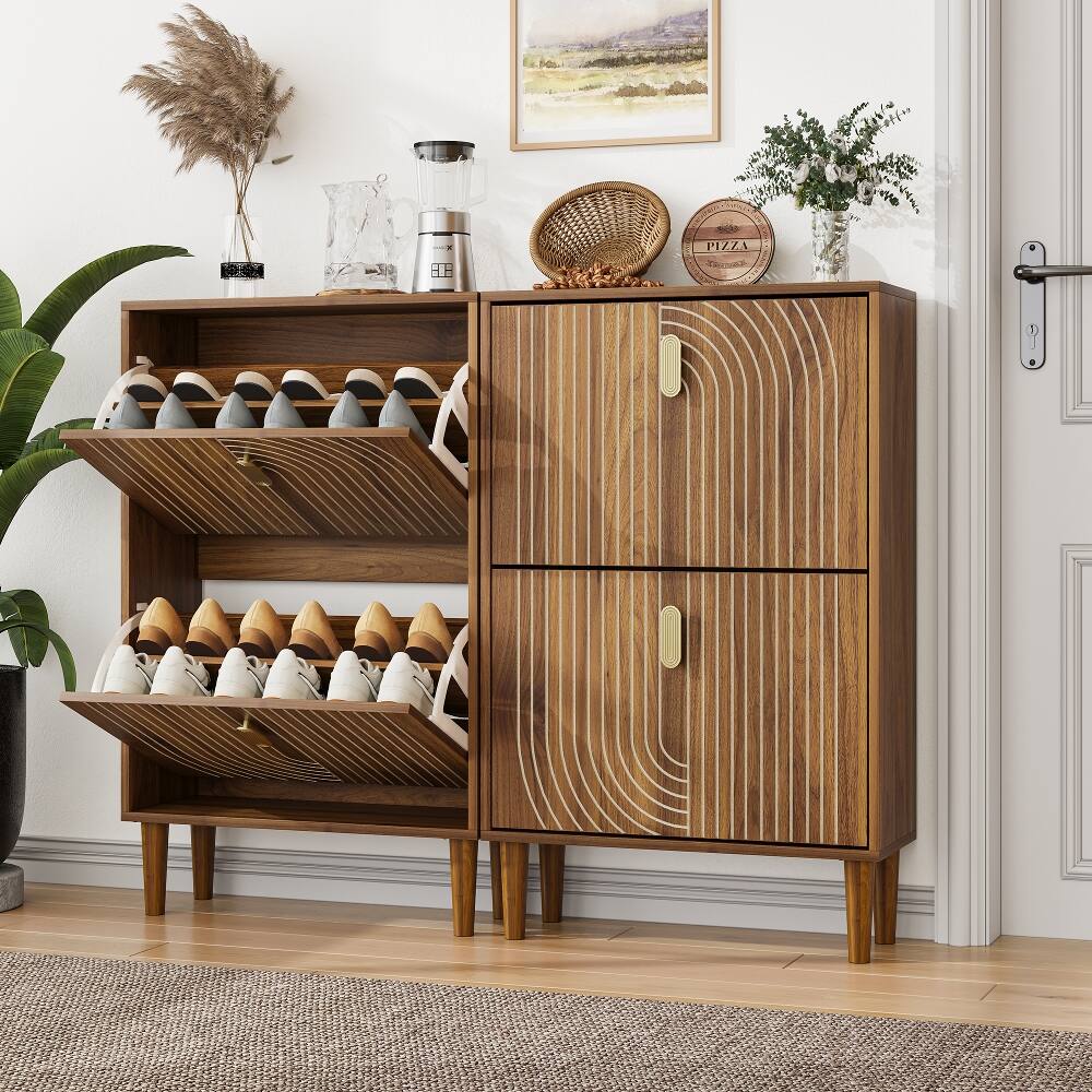 Back. Loheer - Loheer Shoe Storage Cabinet with 2 Flip Drawers, Freestanding Shoe Cabinet for Entryway, 23.6"W, Brown - Brown.
