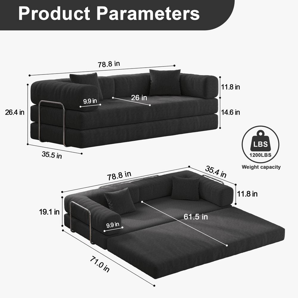 Product Parameters

- Length: 78.8 in
- Width: 35.5 in
- Height: 26.4 in
- Seat Height: 9.9 in
- Seat Depth: 26 in
- Back Height: 14.6 in
- Armrest Height: 11.8 in

Weight Capacity: 1200 LBS

- Length: 71.0 in
- Width: 61.5 in
- Height: 19.1 in
- Seat Height: 9.9 in
- Seat Depth: 35.4 in
- Armrest Height: 11.8 in