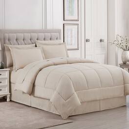 Sweet Home Collection - 8 Piece Embossed Dobby Stripe Bed in a Bag All Season Complete Set with Sheets - Queen - Beige