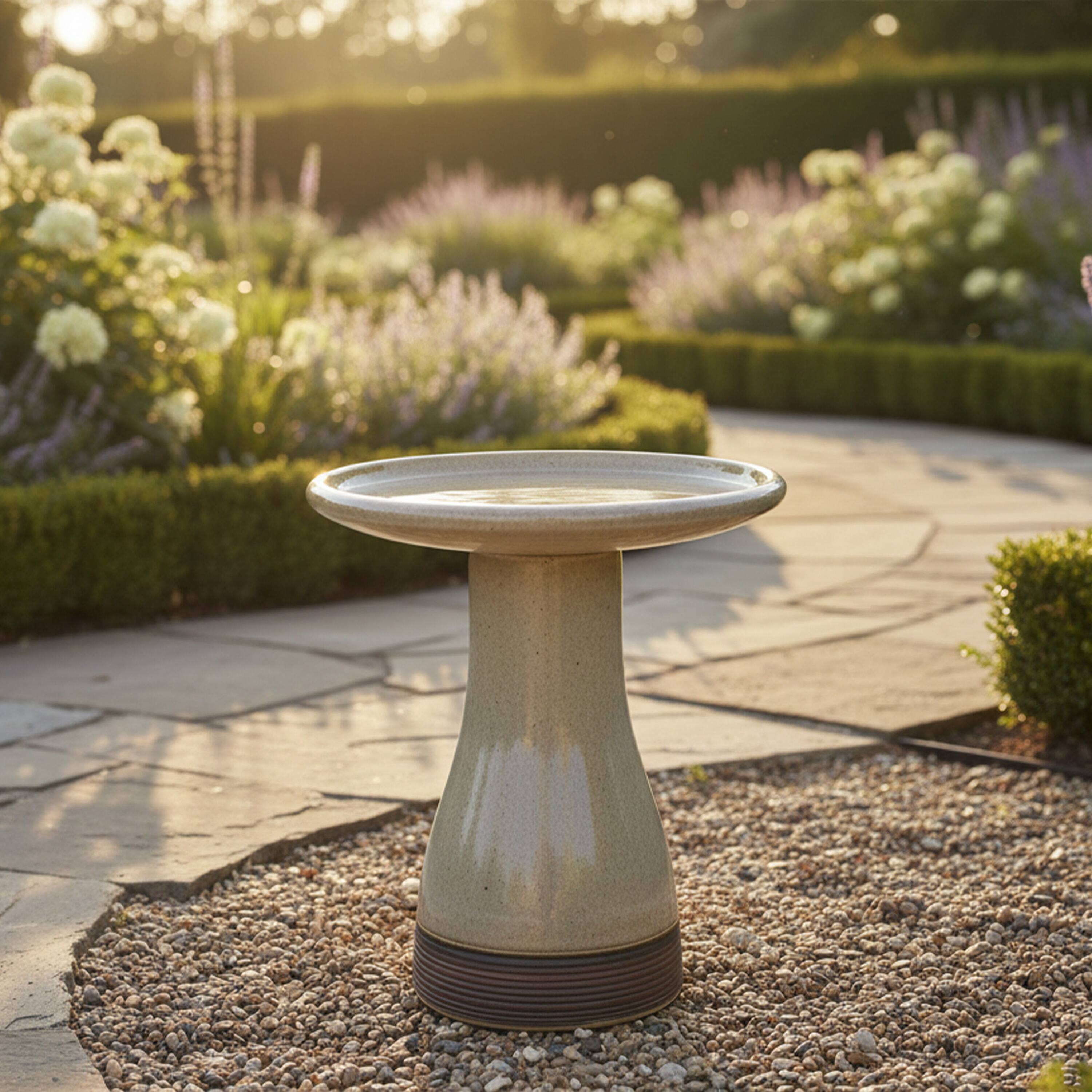 Alt View 5. Sunnydaze - Duo-Tone Outdoor Glazed Ceramic Bird Bath - 21 in - Yam.