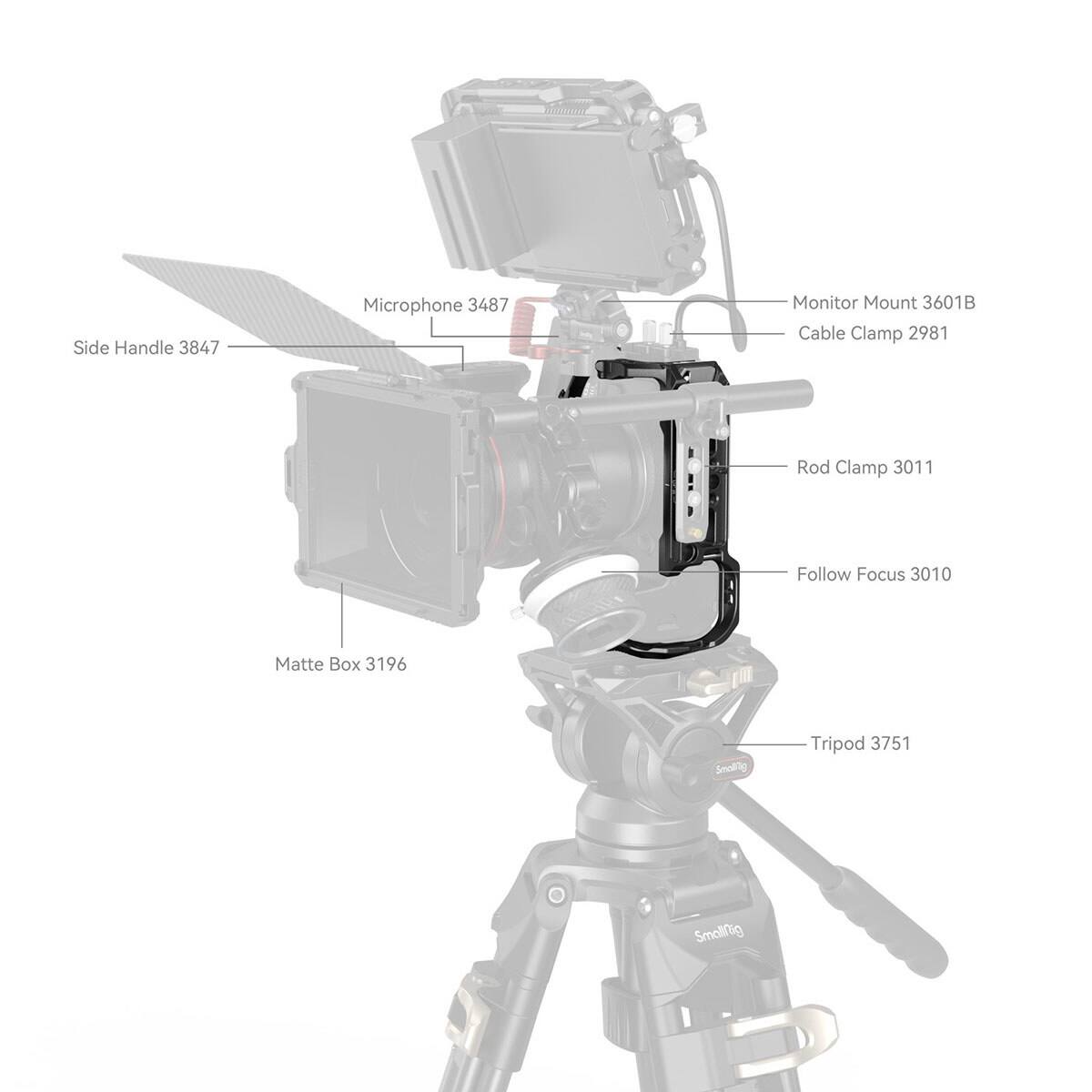 Side Handle 3847  
Microphone 3487  
Monitor Mount 3601B  
Cable Clamp 2981  
Rod Clamp 3011  
Follow Focus 3010  
Matte Box 3196  
Tripod 3751