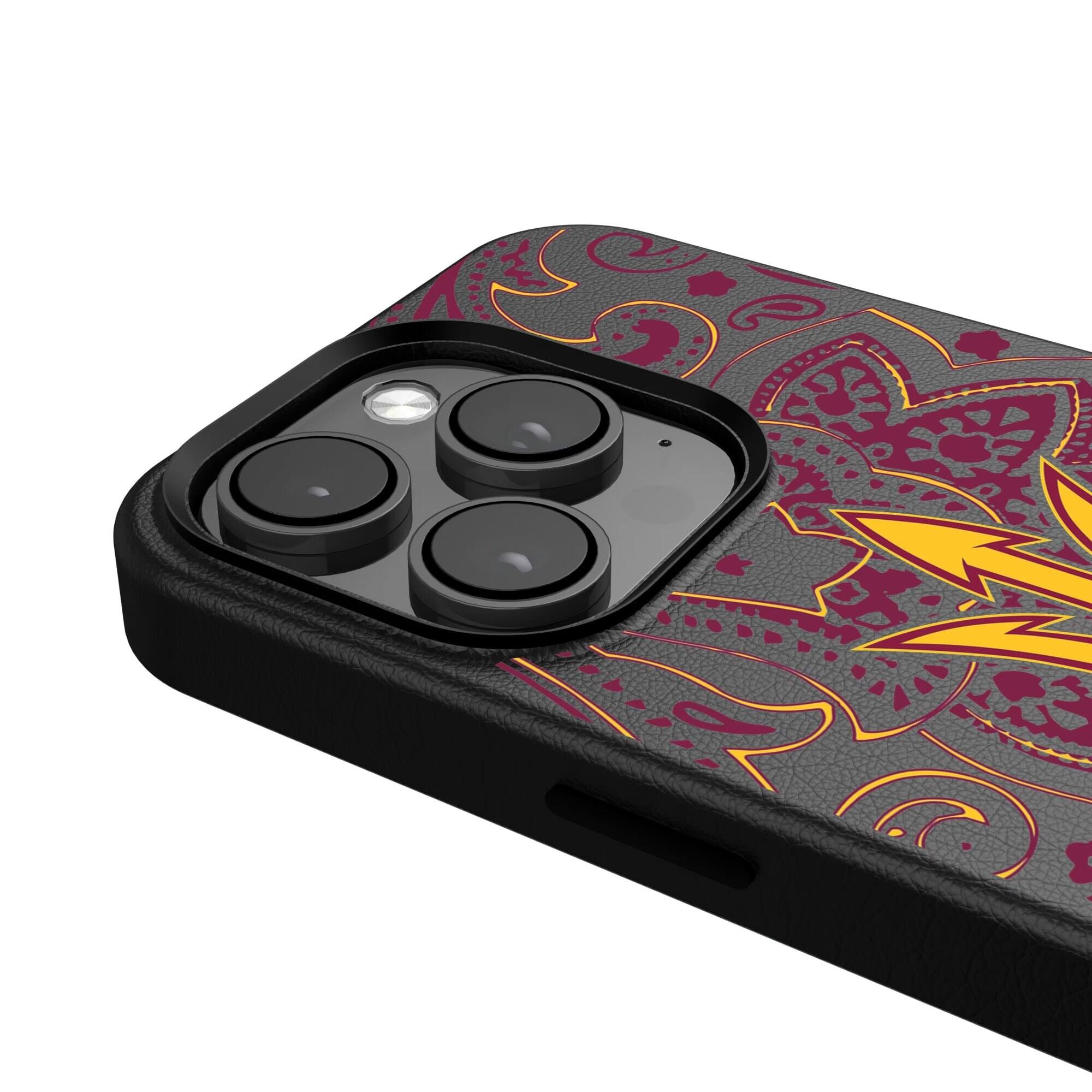 Alt View 3. Keyscaper - Arizona State Sun Devils Paisley iPhone Magnetic Bump Case - 16 Pro Max - Black.